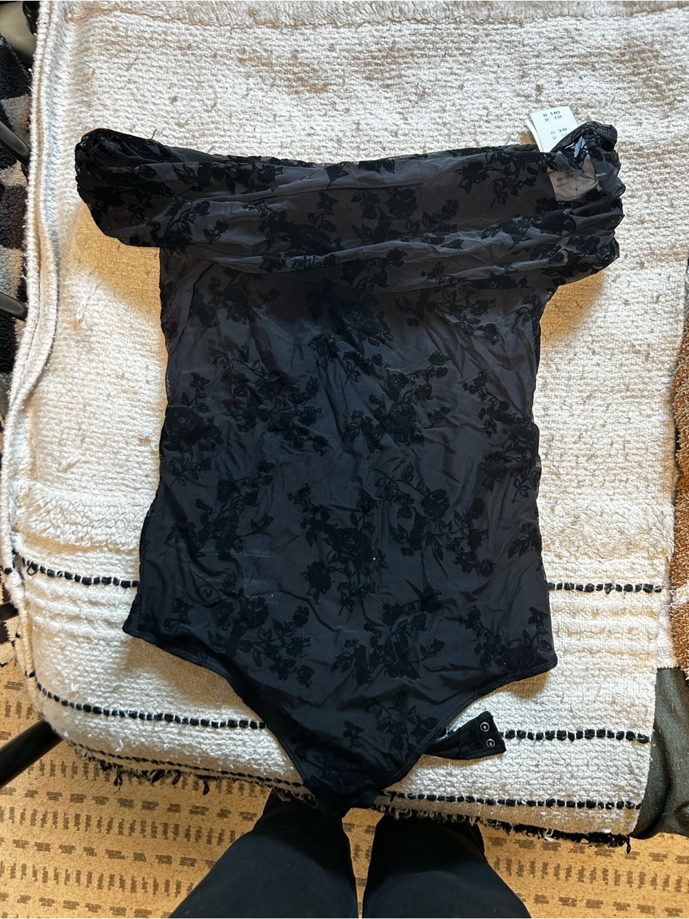 Abercrombie & Fitch Black Velvet Floral Off-Shoulder Bodysuit